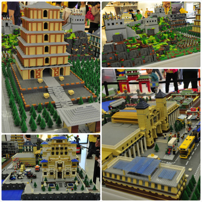 樂高積木拼成的大連自然博物館等大連地標(biāo)模型，吸引了路人紛紛駐足欣賞。