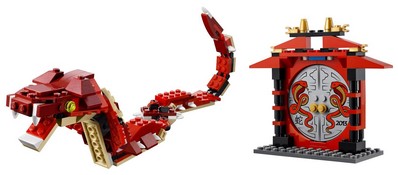 套裝可以拼搭出“蛇”和帶有蛇形圖案的傳統(tǒng)中式拱門，盡顯樂高的中國元素