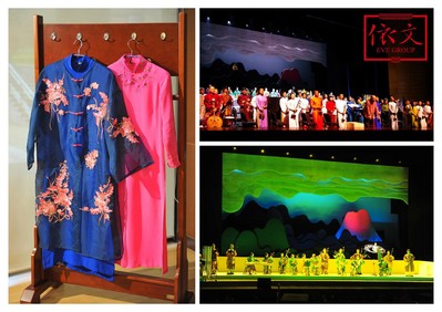 媒體見面會現(xiàn)場，演奏家們身穿依文集團(tuán)特別設(shè)計的演出服飾表演《印象.國樂》精彩片段